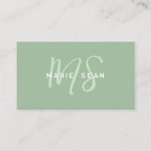 Sage Green Minimalistisch Simple Two Monogram Visitenkarte (Vorderseite)