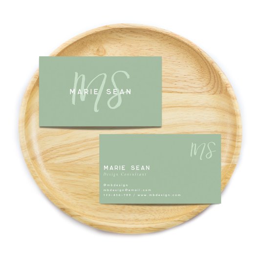 Sage Green Minimalistisch Simple Two Monogram Visitenkarte