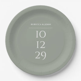 Sage Green Minimalistisch Special Date Hochzeit Pappteller