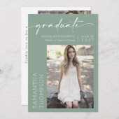 Sage Green Minimalistisch Two Foto Graduation Part Einladung (Vorne/Hinten)