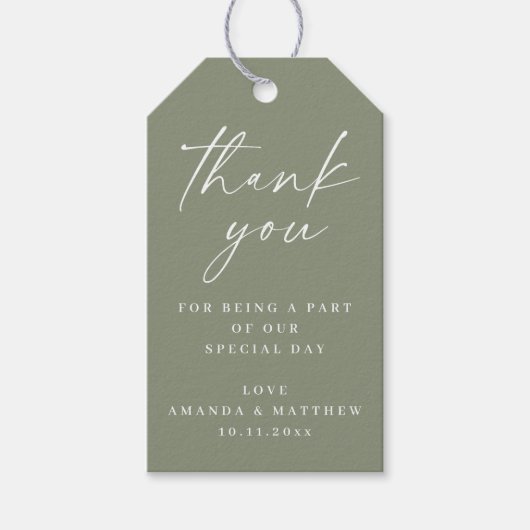 Sage Green Minimalistisch Wedding Danke | elegant Geschenkanhänger (Vorderseite)