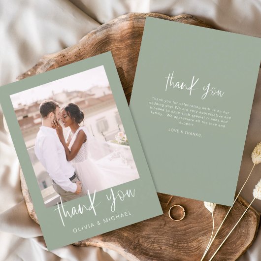 Sage Green Minimalistisch Wedding Danke Foto