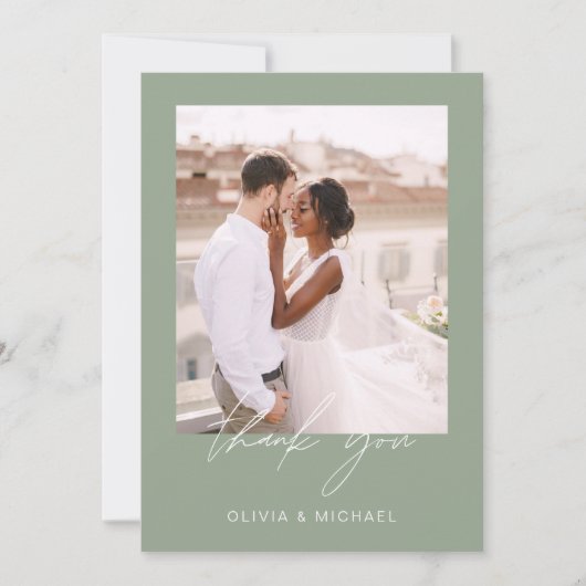 Sage Green Minimalistisch Wedding Danke Foto (Vorderseite)