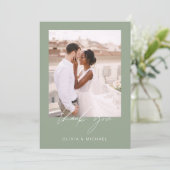 Sage Green Minimalistisch Wedding Danke Foto (Stehend Vorderseite)