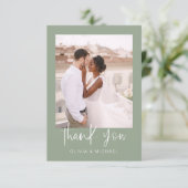Sage Green Minimalistisch Wedding Danke Foto (Stehend Vorderseite)