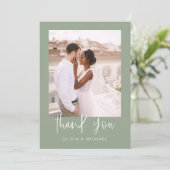 Sage Green Minimalistisch Wedding Danke Foto (Stehend Vorderseite)