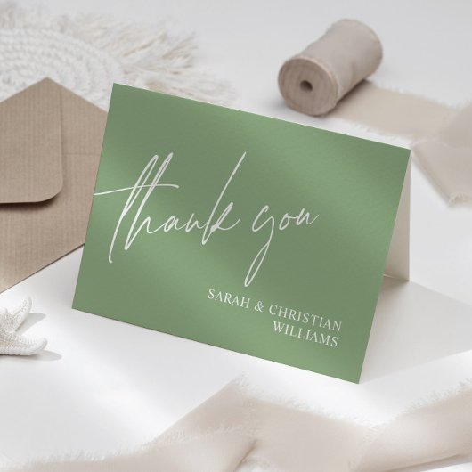 Sage Green Minimalistisch Wedding Dankeschön Card Dankeskarte