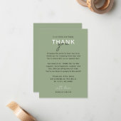 Sage Green Minimalistisch Wedding Dankeschön Card Mitteilungskarte (Vorderseite/Rückseite Beispiel)