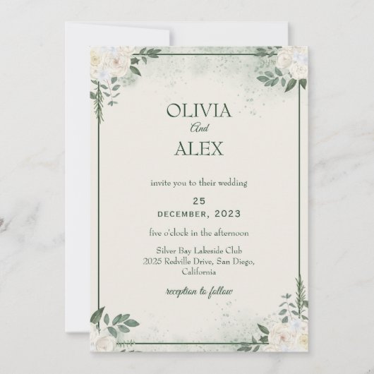 Sage Green Minimalistisch Wedding Einladung (Vorderseite)