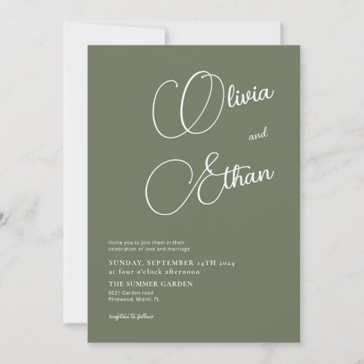 Sage Green Minimalistisch Wedding Einladung (Vorderseite)