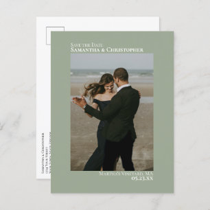 Sage Green Minimalistisch Wedding Foto Save the Da Ankündigungspostkarte