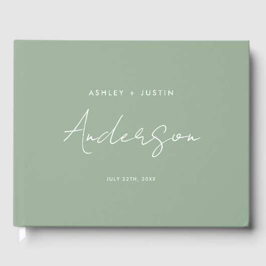 Sage Green Minimalistisch Wedding Personalisiert Gästebuch (Vorderseite)