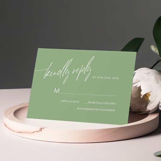 Sage Green Minimalistisch Wedding RSVP Card Karte