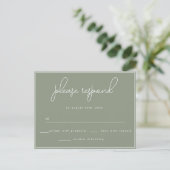 Sage Green Minimalistisch Wedding RSVP Postcard Postkarte (Stehend Vorderseite)