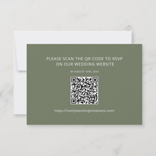 Sage Green Minimalistisch Wedding RSVP QR Code Car Mitteilungskarte (Rückseite)