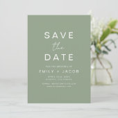 Sage Green Minimalistisch Wedding Save the Date Ca (Stehend Vorderseite)