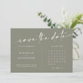 Sage Green Minimalistisch Wedding Save the Date Ca (Stehend Vorderseite)