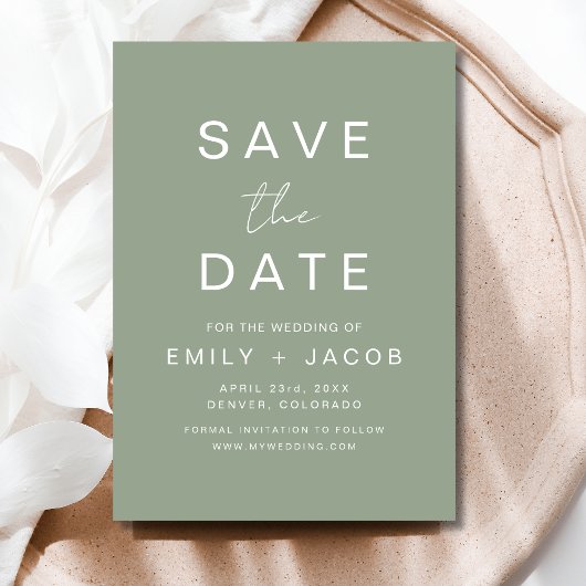 Sage Green Minimalistisch Wedding Save the Date Ca