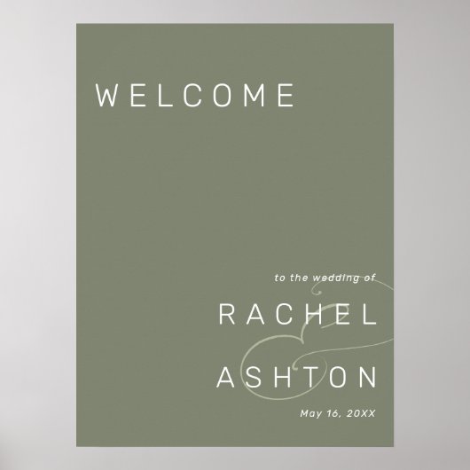 Sage Green Minimalistisch Wedding Willkommenszeich Poster (Vorne)