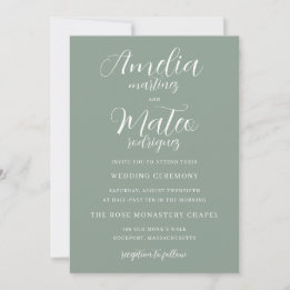 Sage Green Minimalistisch White Script Wedding Einladung