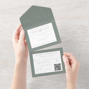Sage Green Minimalistische fette Art Wedding All In One Einladung