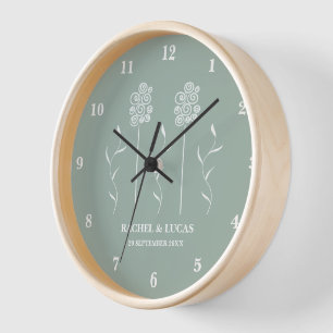 Sage Green Minimalistische, rund blumige Wand Uhr
