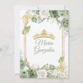 Sage Green Mis Quince 15 Anos Gold Crown Butterfly Einladung (Rückseite)
