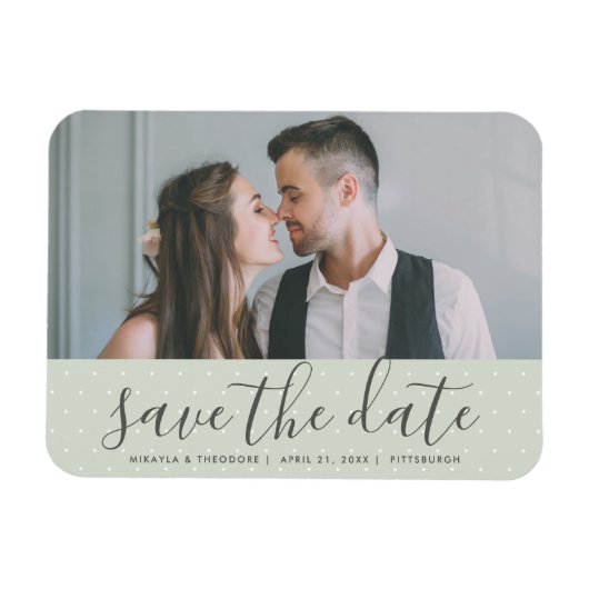 Sage Green mit Dots Save the Date Hochzeitsstift F Magnet (Horizontal)