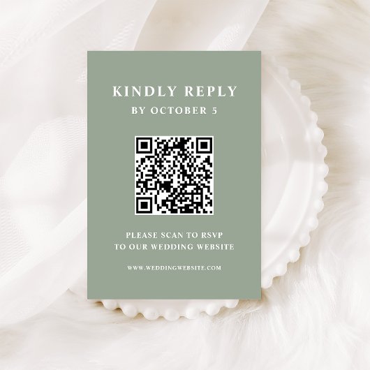 Sage Green mit elegantem Text | QR-Code für Hochze RSVP Karte