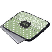 Sage Green Mit Monogramm Damask Polka Dot Laptopschutzhülle (Vorne Knopf)