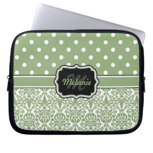 Sage Green Mit Monogramm Damask Polka Dot Laptopschutzhülle