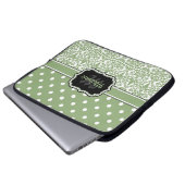 Sage Green Mit Monogramm Damask Polka Dot Laptopschutzhülle (Vorne Knopf)
