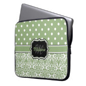 Sage Green Mit Monogramm Damask Polka Dot Laptopschutzhülle (Vorderseite Links)