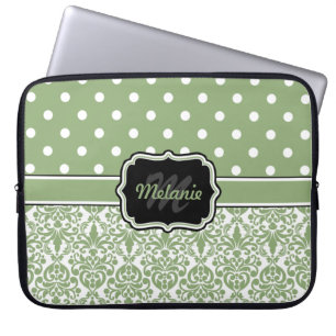 Sage Green Mit Monogramm Damask Polka Dot Laptopschutzhülle