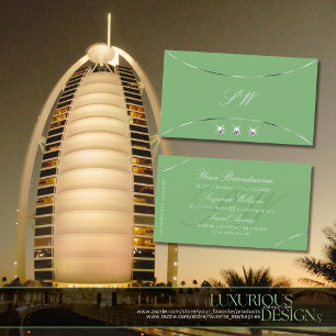 Sage Green mit Silver Decoder Diamanten und Monogr Visitenkarte