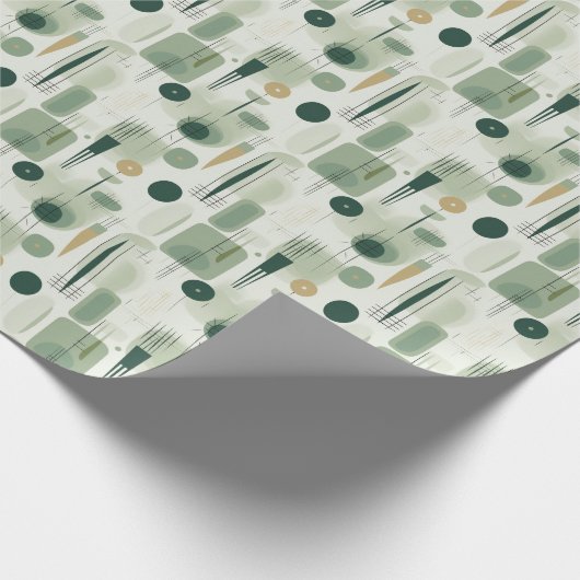 Sage Green Mitte Jahrhundert Modernes Abstrakt Geschenkpapier (Ecke)