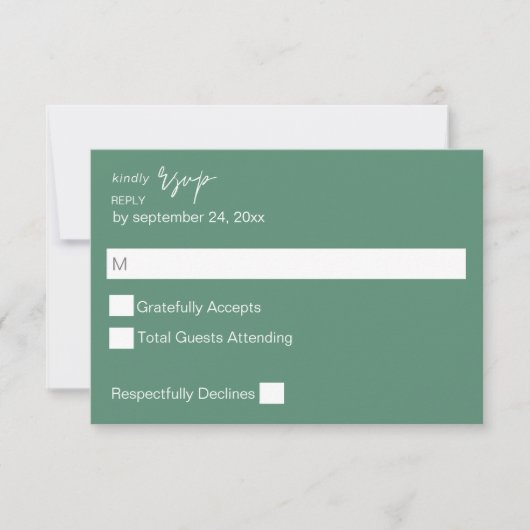 Sage Green MOD Calligraphy on Meal UAWG RSVP Karte (Vorderseite)