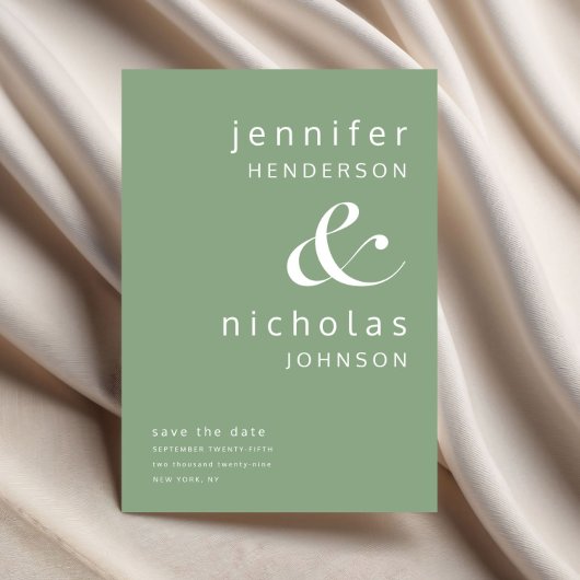 Sage Green Modern Ampere und Typografie Hochzeit Save The Date