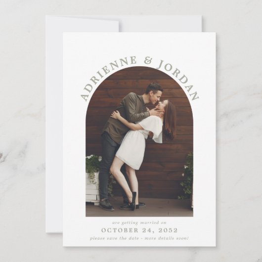 Sage Green Modern Arch Foto Save the Date (Vorderseite)
