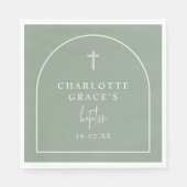 Sage Green Modern Arch Script Minimalistische Tauf Serviette (Vorderseite)