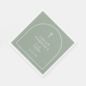 Sage Green Modern Arch Script Minimalistische Tauf Serviette (Ecke)