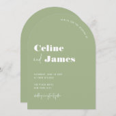 Sage Green Modern Big Names Wedding Arch Einladung (Vorne/Hinten)