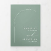 Sage Green Modern Boho Arch Foto QR Code Hochzeit Dreifach Gefaltete Einladung (Cover)