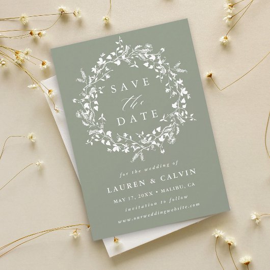 Sage Green Modern Boho Wildblume Wedding Foto Save The Date
