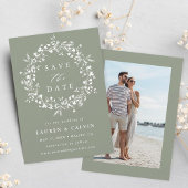 Sage Green Modern Boho Wildblume Wedding Foto Save The Date