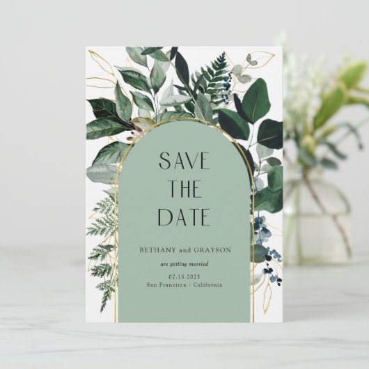 Sage Green, Modern Botanical Greenerity QR-Code Save The Date (Stehend Vorderseite)