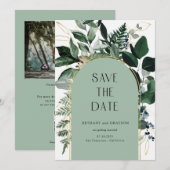 Sage Green, Modern Botanical Greenerity QR-Code Save The Date (Vorne/Hinten)