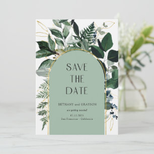 Sage Green, Modern Botanical Greenerity QR-Code Save The Date