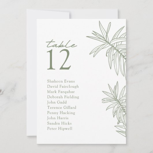 Sage Green Modern Botanical Table Sitzkarte (Vorderseite)
