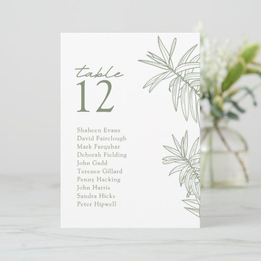 Sage Green Modern Botanical Table Sitzkarte (Stehend Vorderseite)